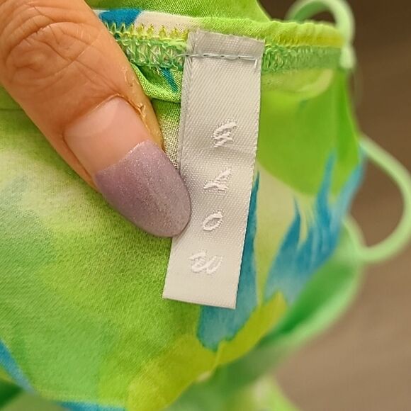 Y2K Glow Floral Green Blue Tank Top Medium Rhinestone Summer Flower whimsical - Picture 6 of 6